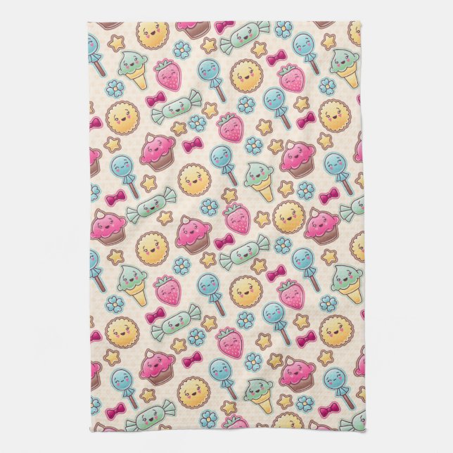 Kawaii child pattern with cute doodles kitchen towel (Vertical)