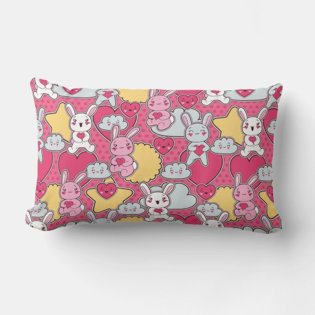 Kawaii Child Pattern with Cute Doodles Lumbar Pillow (Front)