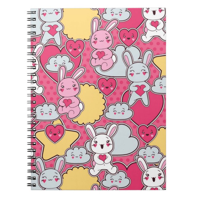 Kawaii Child Pattern with Cute Doodles Notebook (Front)