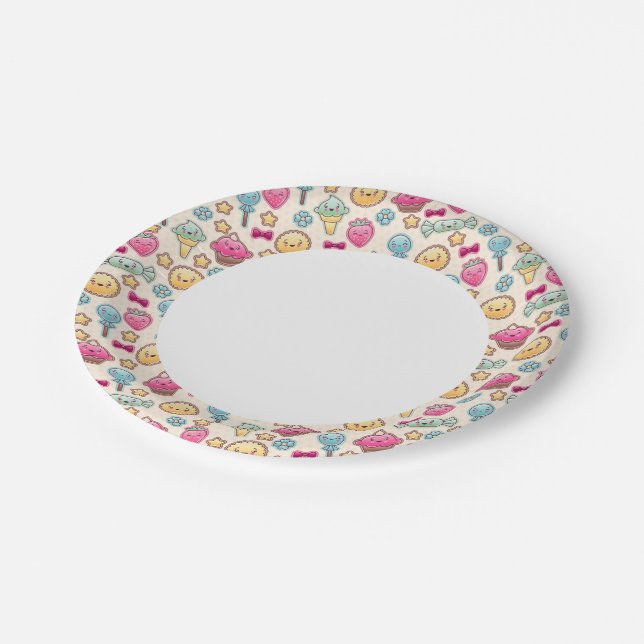 Kawaii child pattern with cute doodles paper plates (Angled)