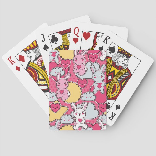 Kawaii Child Pattern with Cute Doodles Poker Cards (Back)