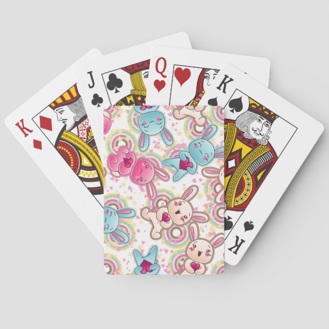 Kawaii Child Pattern with Cute Doodles Poker Cards (Back)