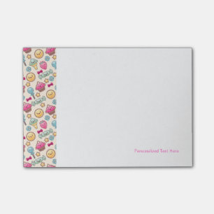 Kawaii child pattern with cute doodles post-it notes