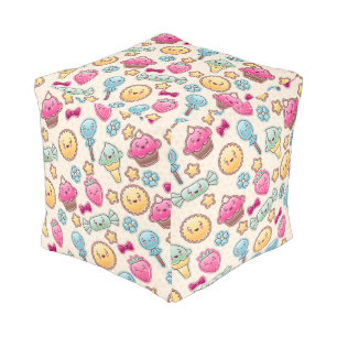 Kawaii child pattern with cute doodles pouf
