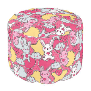 Kawaii Child Pattern with Cute Doodles Pouf