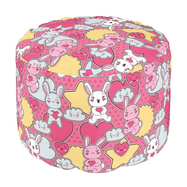 Kawaii Child Pattern with Cute Doodles Pouf (Angled Front)