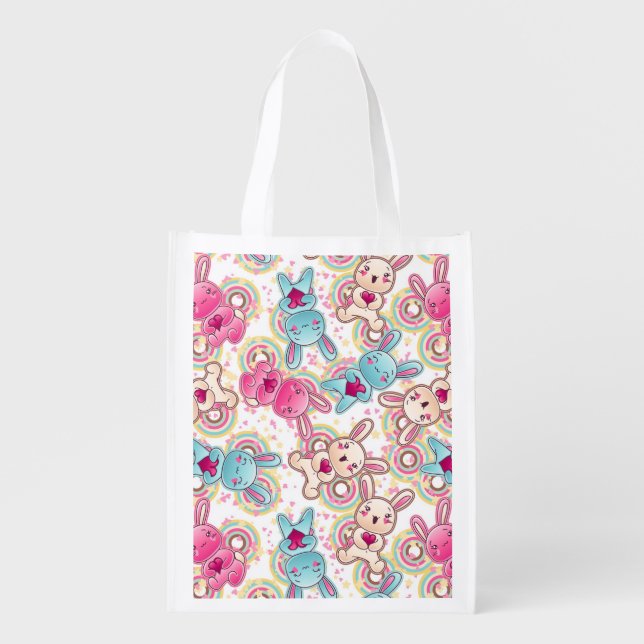 Kawaii Child Pattern with Cute Doodles Reusable Grocery Bag (Front)