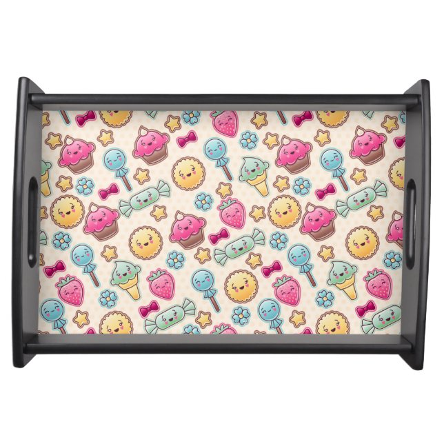 Kawaii child pattern with cute doodles serving tray (Front)
