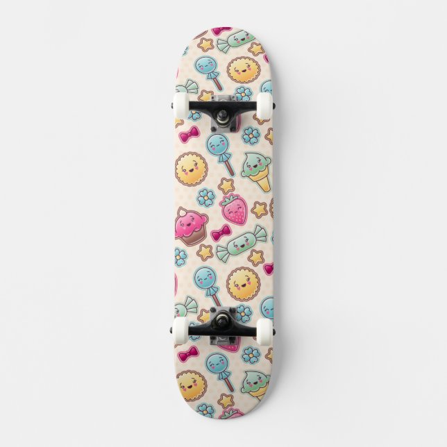 Kawaii child pattern with cute doodles skateboard deck (Front)