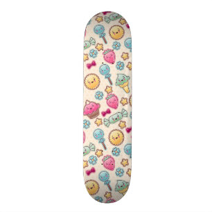 Kawaii child pattern with cute doodles skateboard deck