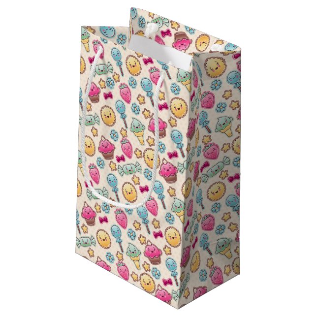Kawaii child pattern with cute doodles small gift bag (Back Angled)