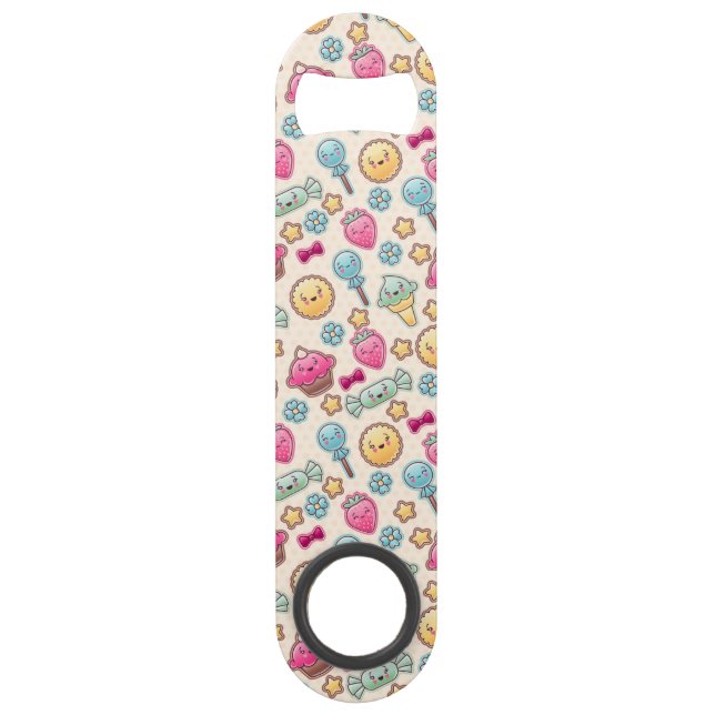 Kawaii child pattern with cute doodles speed bottle opener (Front)