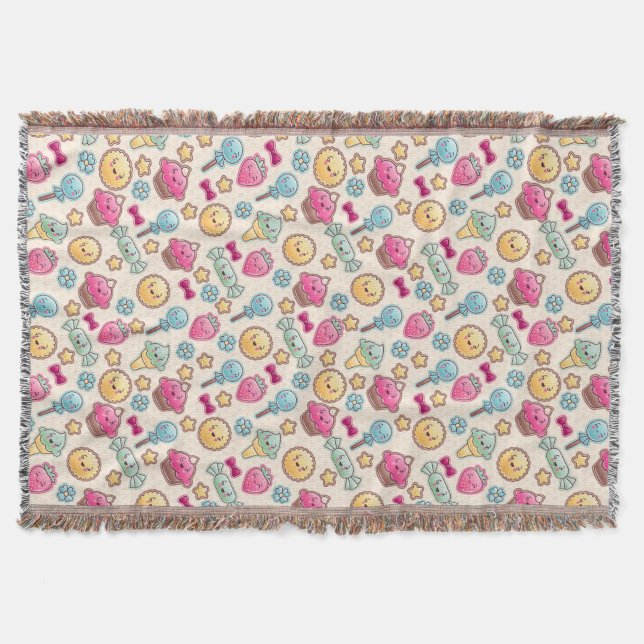 Kawaii child pattern with cute doodles throw blanket (Front)