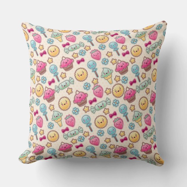 Kawaii child pattern with cute doodles throw pillow (Front)