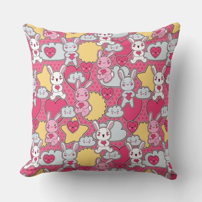 Kawaii Child Pattern with Cute Doodles Throw Pillow (Front)