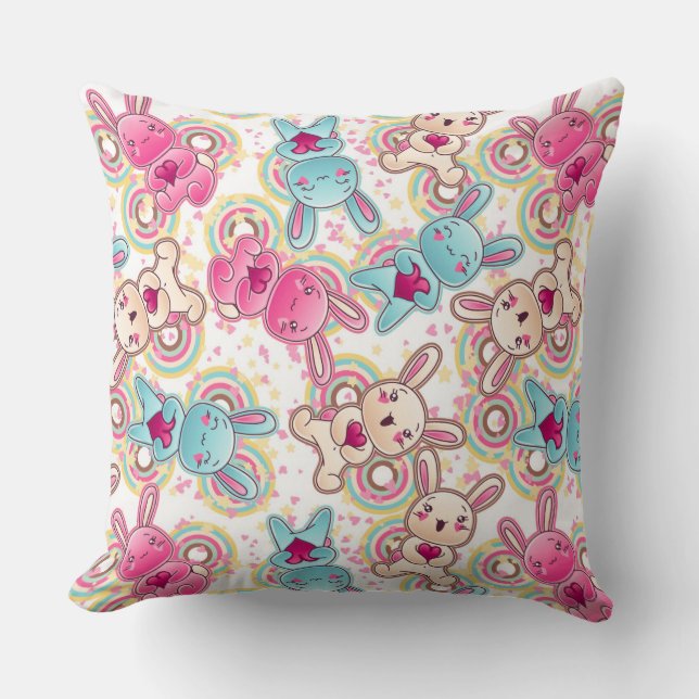 Kawaii Child Pattern with Cute Doodles Throw Pillow (Front)