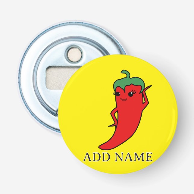 Kawaii Chili Pepper Diva Custom Bottle Opener (Front)