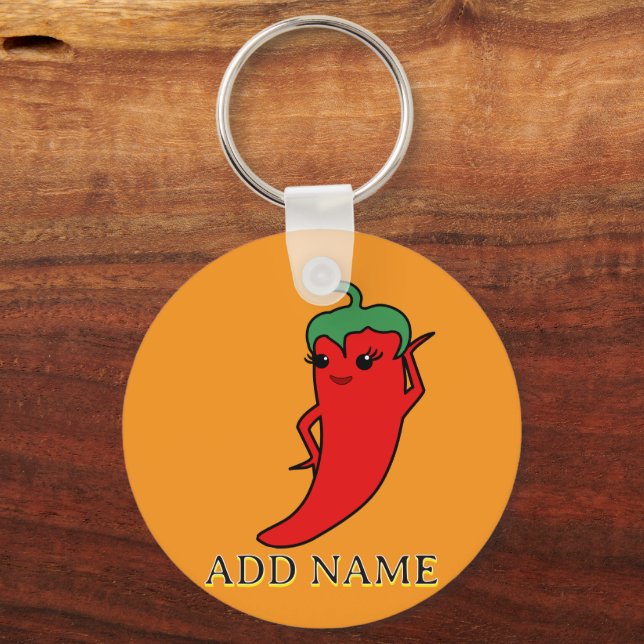 Kawaii Chili Pepper Diva Custom Keychain (Front)