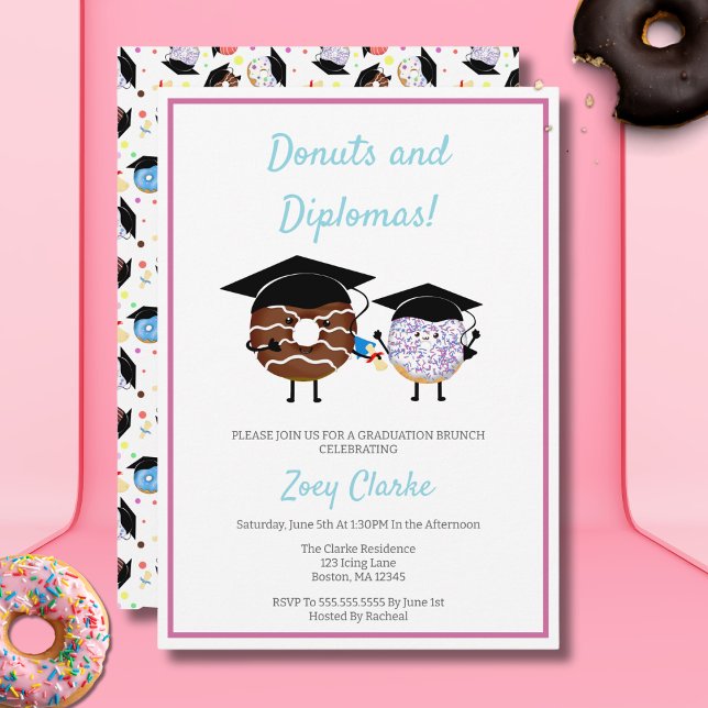Kawaii Chocolate And Vanilla Donuts and Diplomas  Invitation (Creator Uploaded)