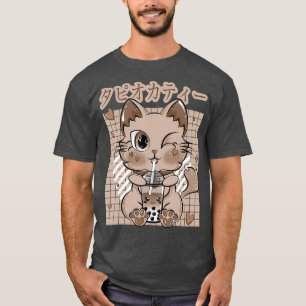 Kawaii Chocolate Milk Bubble Tea Neko Cat T-Shirt