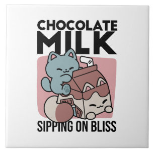 Kawaii Chocolate Milk Cat – Cozy Drink & Cuteness Ceramic Tile