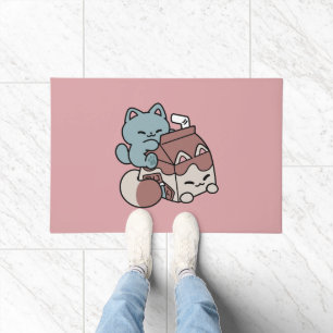 Kawaii Chocolate Milk Cat – Cozy Drink & Cuteness  Doormat