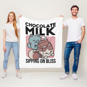 Kawaii Chocolate Milk Cat – Cozy Drink & Cuteness Fleece Blanket