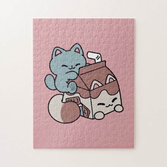 Kawaii Chocolate Milk Cat – Cozy Drink & Cuteness  Jigsaw Puzzle (Vertical)