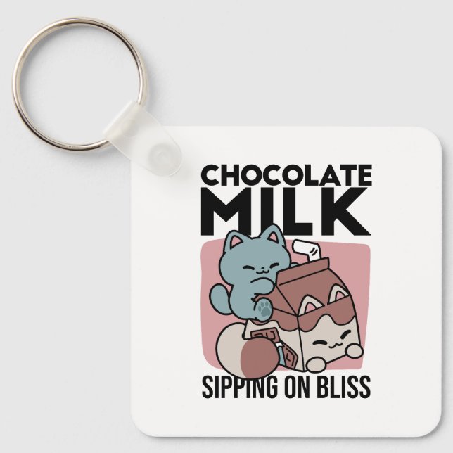 Kawaii Chocolate Milk Cat – Cozy Drink & Cuteness  Keychain (Front)
