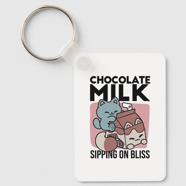 Kawaii Chocolate Milk Cat – Cozy Drink & Cuteness  Keychain (Front)