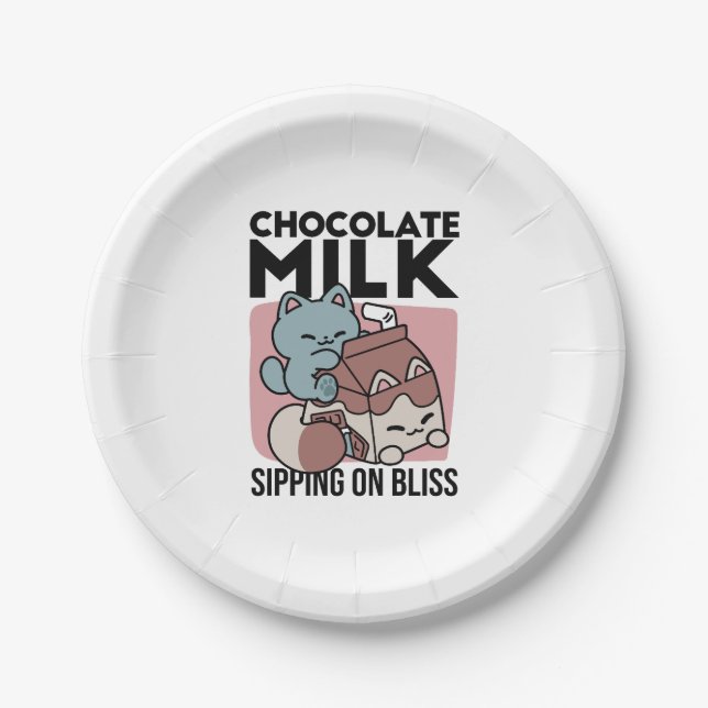 Kawaii Chocolate Milk Cat – Cozy Drink & Cuteness  Paper Plates (Front)