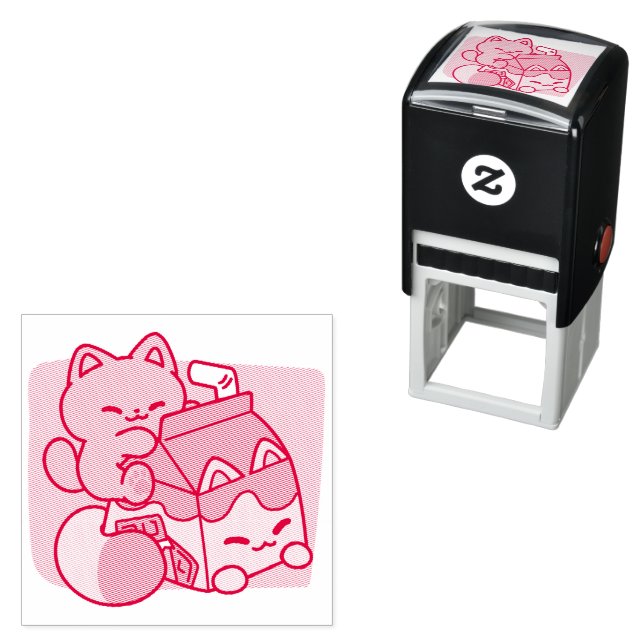 Kawaii Chocolate Milk Cat – Cozy Drink & Cuteness  Self-inking Stamp (In Situ)