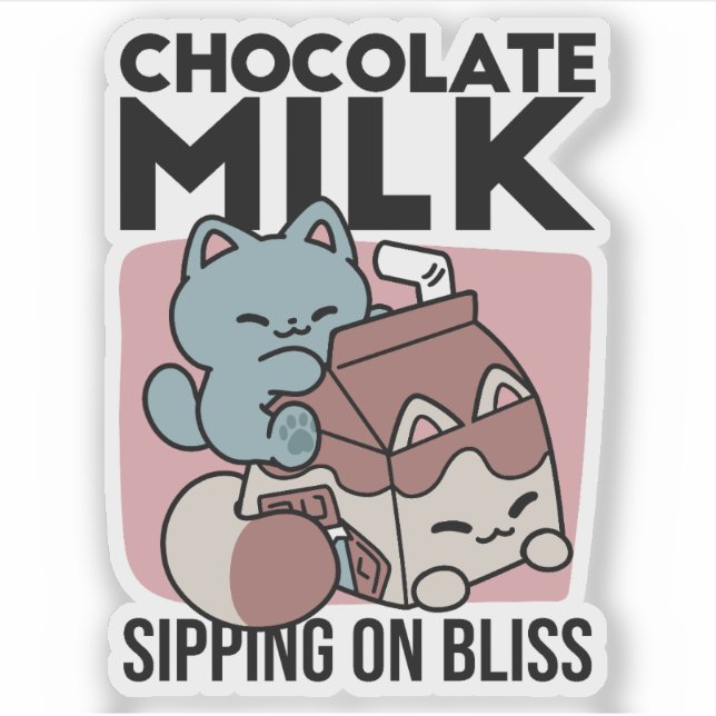 Kawaii Chocolate Milk Cat – Cozy Drink & Cuteness  Sticker (Front)