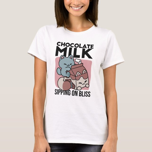 Kawaii Chocolate Milk Cat – Cozy Drink & Cuteness  T-Shirt (Front)