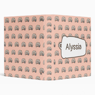 Kawaii Chonky Raccoon Pattern with Your Name 3 Ring Binder