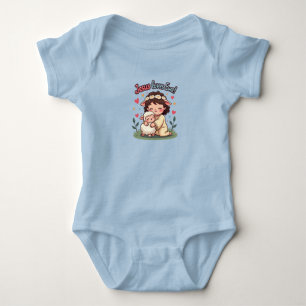 Kawaii Christian "Jesus Loves Ewe" Pastel Design Baby Bodysuit