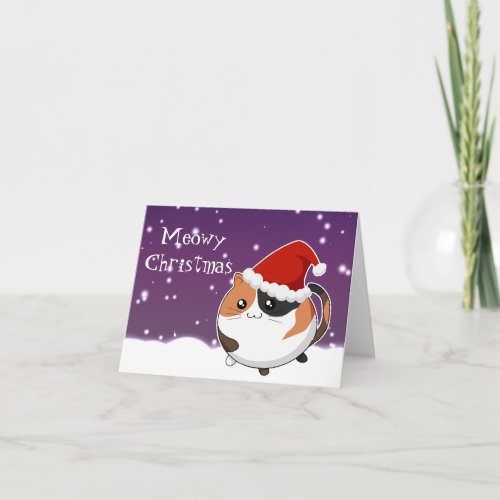 Kawaii christmas calico kitty cat holiday card