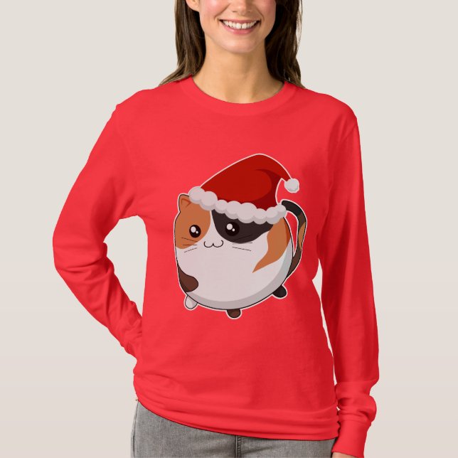 Kawaii christmas calico kitty cat T-Shirt (Front)