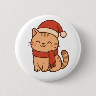 Kawaii Christmas Cat with Scarf Button