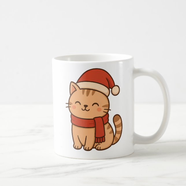 Kawaii Christmas Cat with Scarf Coffee Mug (Right)