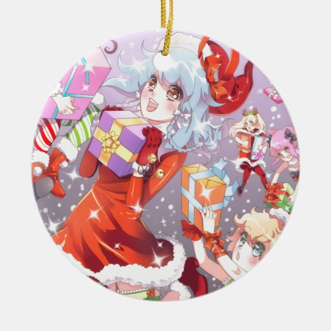Kawaii Christmas Ceramic Ornament (Front)