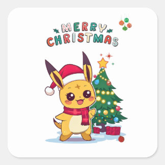 Kawaii Christmas Character |Holiday Art for Anime Square Sticker