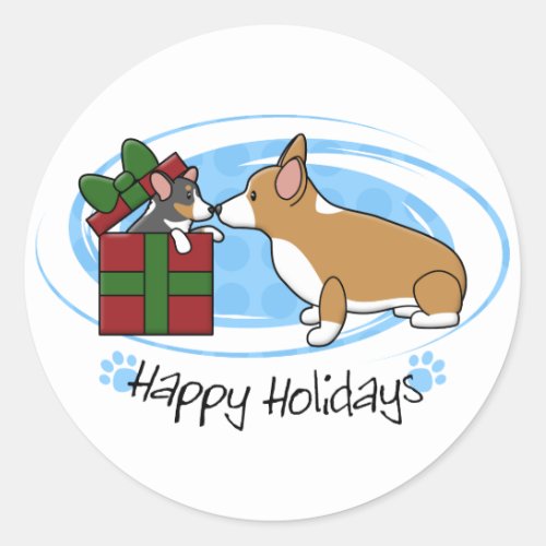 Kawaii Christmas Corgi Puppy Gift Classic Round Sticker