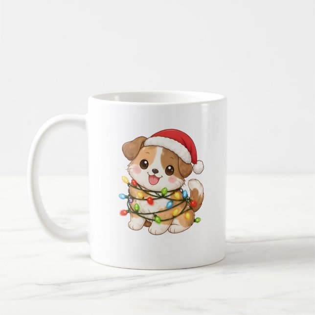 Kawaii Christmas Dog Mug with Santa Hat (Left)