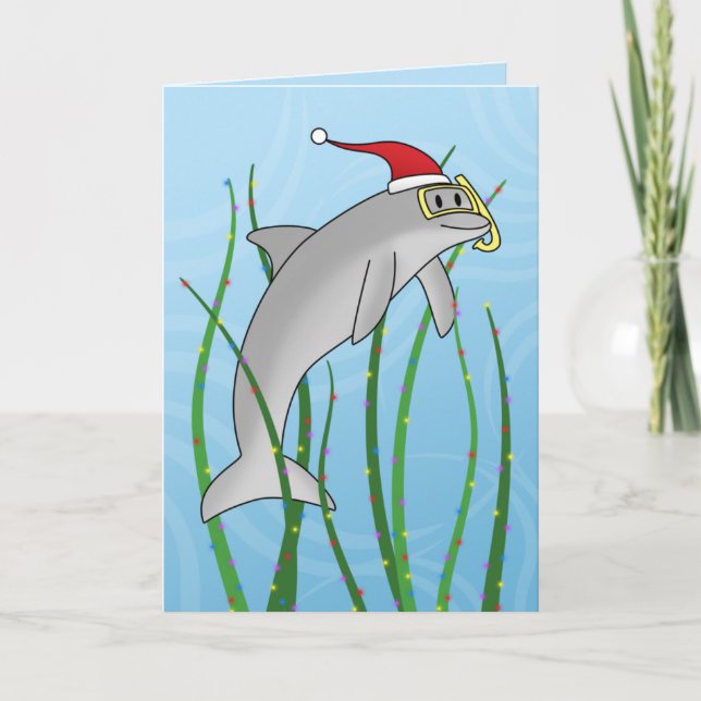 Kawaii Christmas Dolphin Christmas Card (Front)