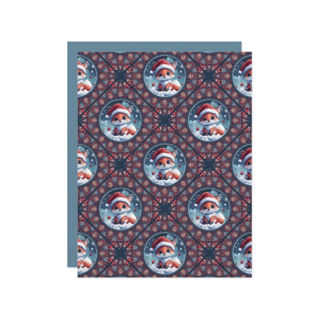 Kawaii Christmas Fox Dot Mandala Diamond Tile (Front/Back In Situ)