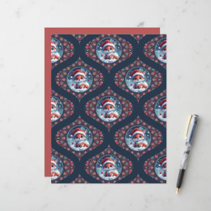 Kawaii Christmas Fox Dot Mandala Ogee Damask Paper