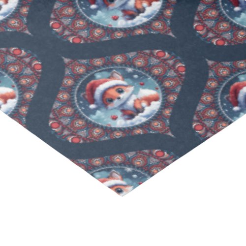 Kawaii Christmas Fox Dot Mandala Ogee Damask Tissue Paper