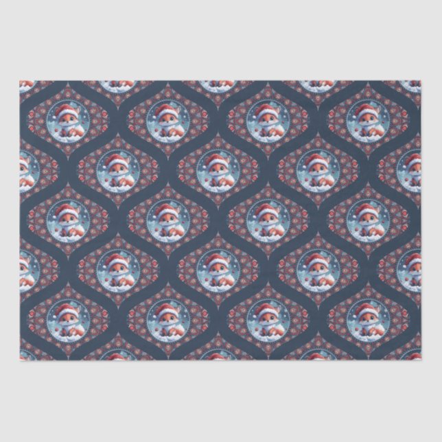 Kawaii Christmas Fox Dot Mandala Ogee Damask Tissue Paper (Front)