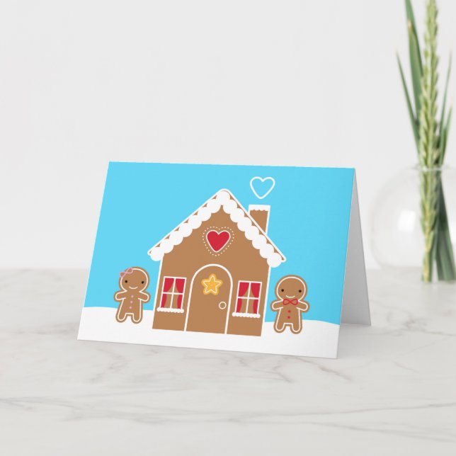 Kawaii Christmas Gingerbread House Card (Front)